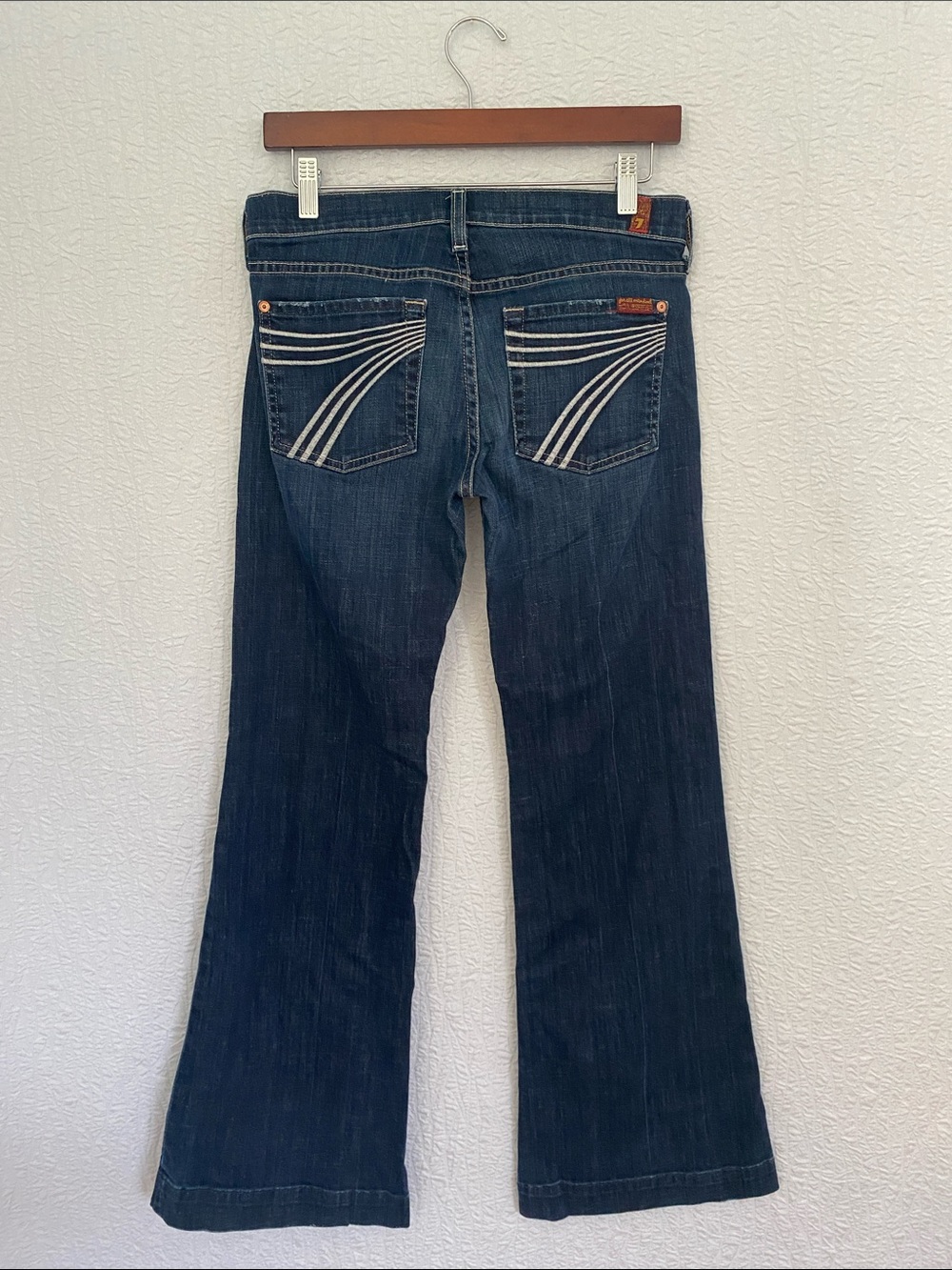 7 For All Mankind Dojo Lo Rise Dark Blue Flare Jeans Y2K - Picture 2 of 13